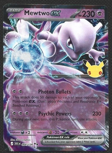 Pokemon 30th Celebration Mewtwo ex 064/128 Double Rare Holo Near Mint - product listing photo