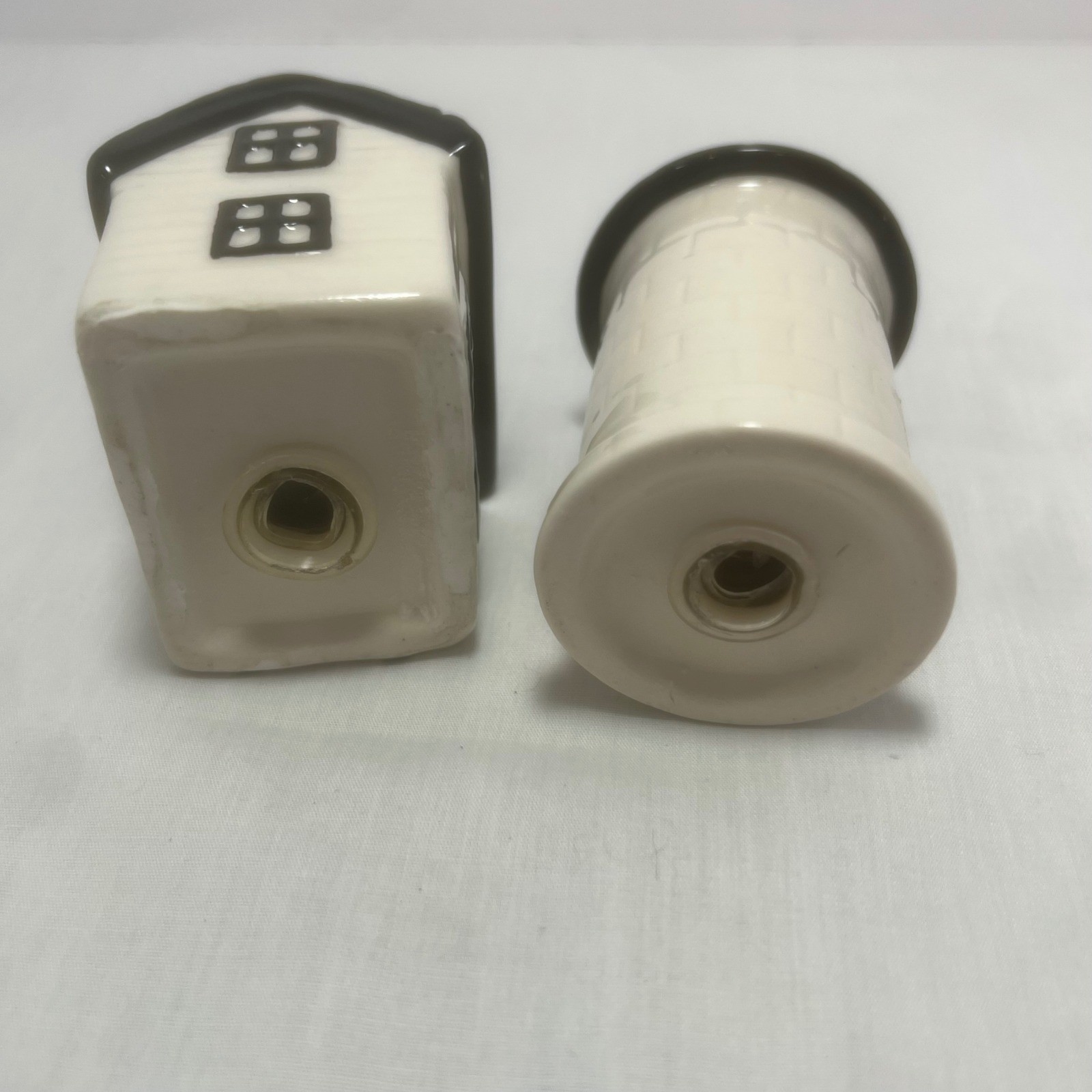 Farmhouse Salt & Pepper Shakers Set Barn & Silo Black White Ceramic Rustic Decor