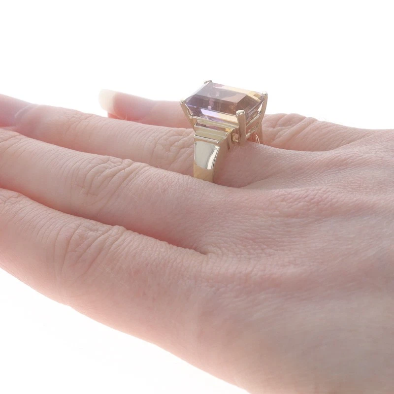 Anillo solitario de cóctel ametrino de oro amarillo - esmeralda de 14 k 6,70 quilates Foto 4 de 4