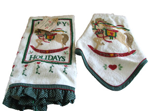 Vintage NWT 2 pc Country Flair 100%cotton multicolor hand towel dish towel set