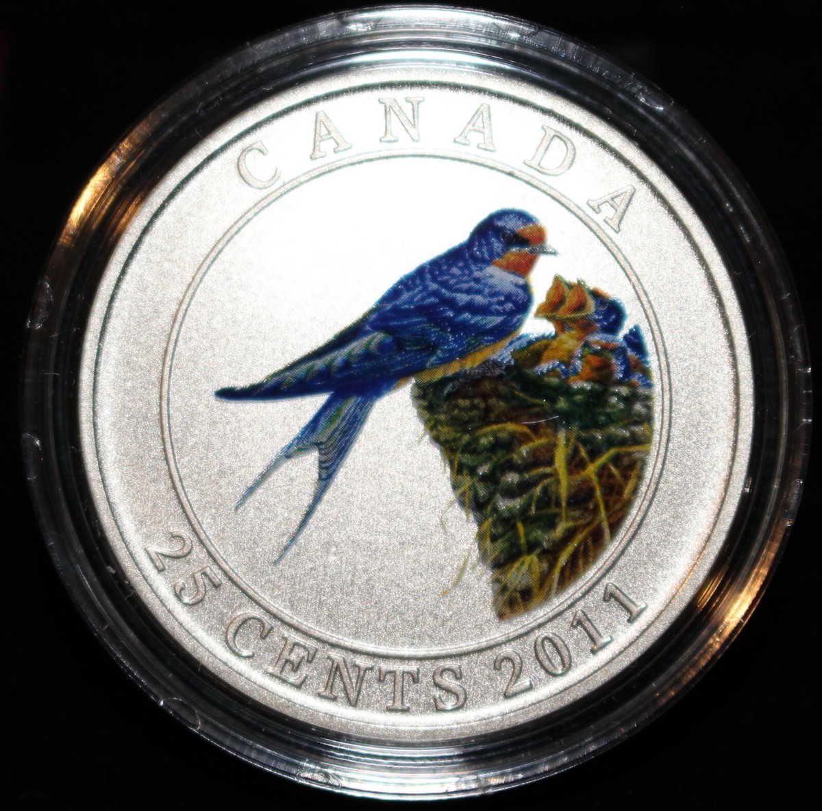 2011 CANADA 25 CENTS BARN SWALLOW COLOURED COIN - RCM w/Box COA