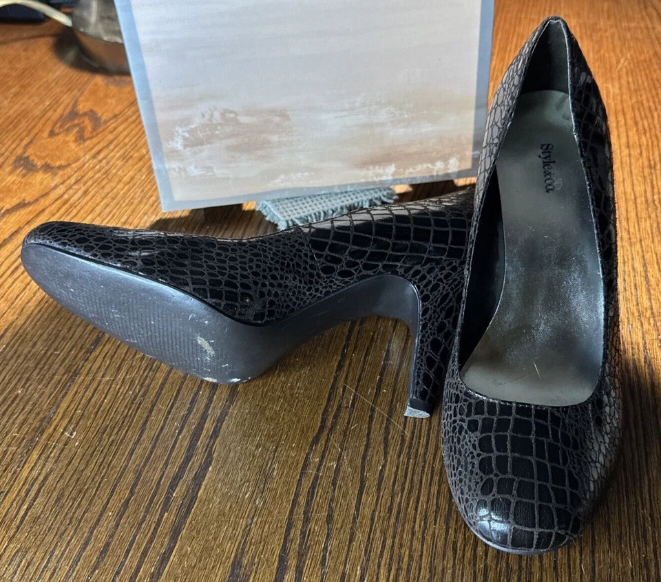 Style & Co. Tacón de cuero con estampado de cocodrilo para mujer marrón oscuro talla 9 M ¡Encantador! Foto 3 de 4