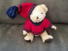 Hugfun 1998 Jointed Plush Teddy Bear 7.5 Inch Knit Sweater Hat