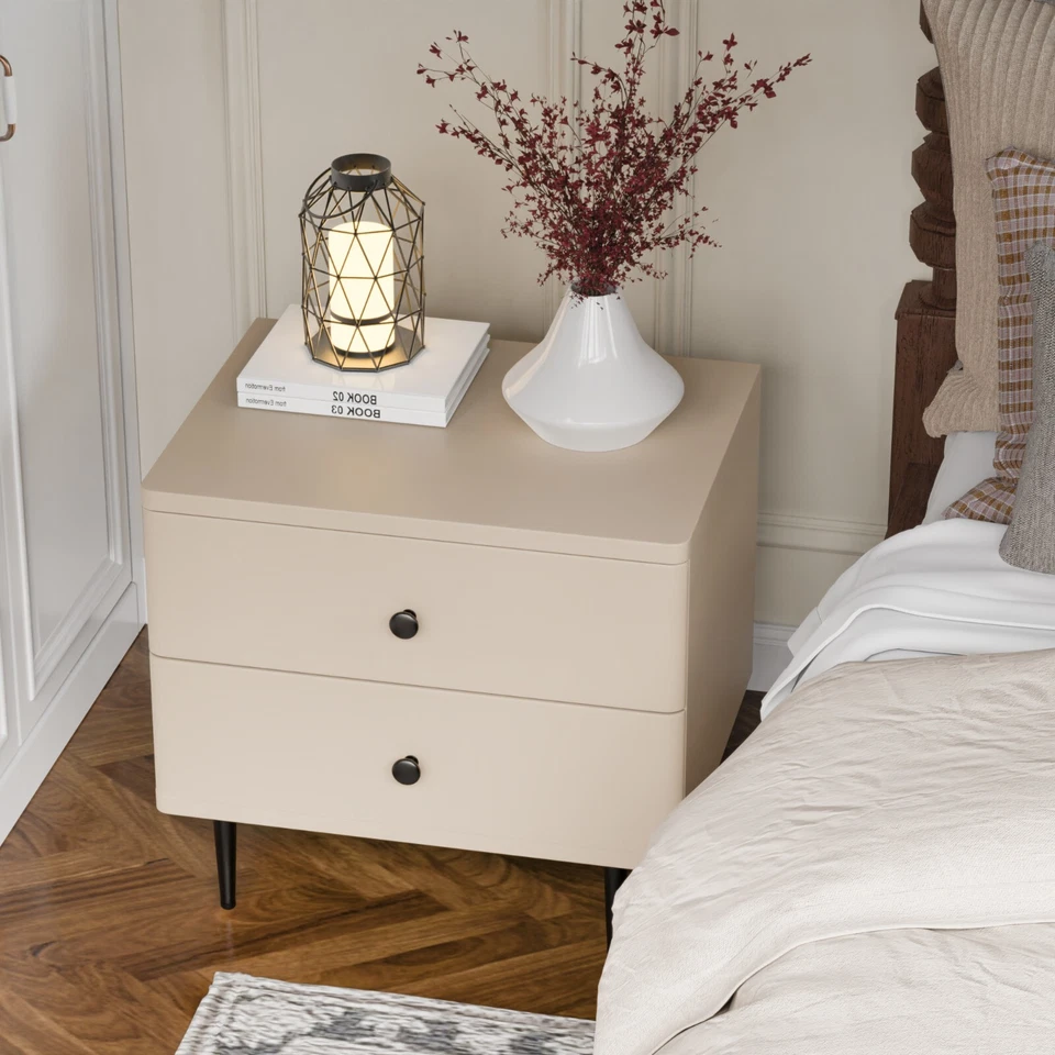 Mesita de noche moderna de madera con 2 cajones para mesa auxiliar de dormitorio Foto 2 de 4