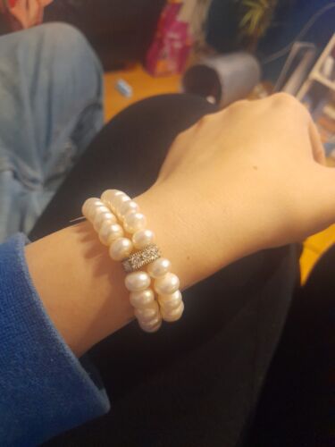 Faux Pearl Bracelet With Rhinestone Accents