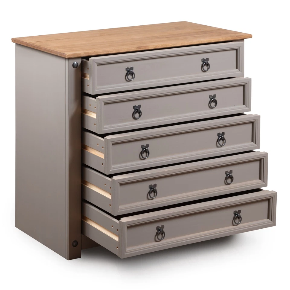 Corona Grey Chest of Drawers 5 Drawer Wax Mexican Solid Pine - Image 3 of 4