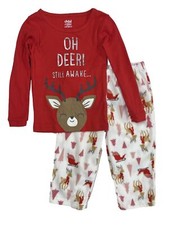 Carters Infant  Toddler Girls Red Oh Deer Still Awake Holiday Pajama Set