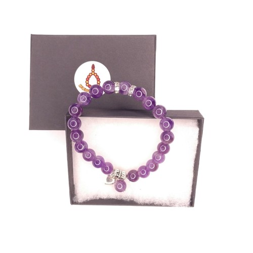 Natural Gemstone Elastic Cord Bracelet Amethyst Love Heart Christmas Gift 969 - Picture 6 of 12