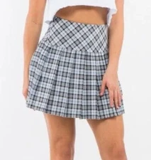 La Bijou High Waisted Blue Plaid Pleated Mini School Girl Skirt Y2K Womens Small
