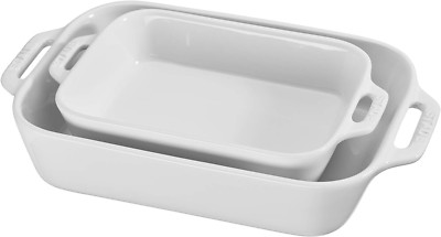 White Rectangular Ceramic Baking Dish Set - 2 Pieces for Perfect Cooking