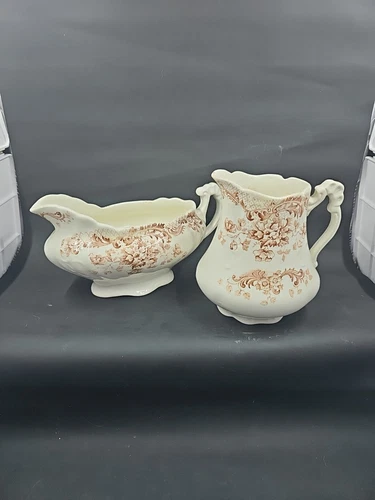 brown transferware Jug William Hulme Rose Floral Pitcher