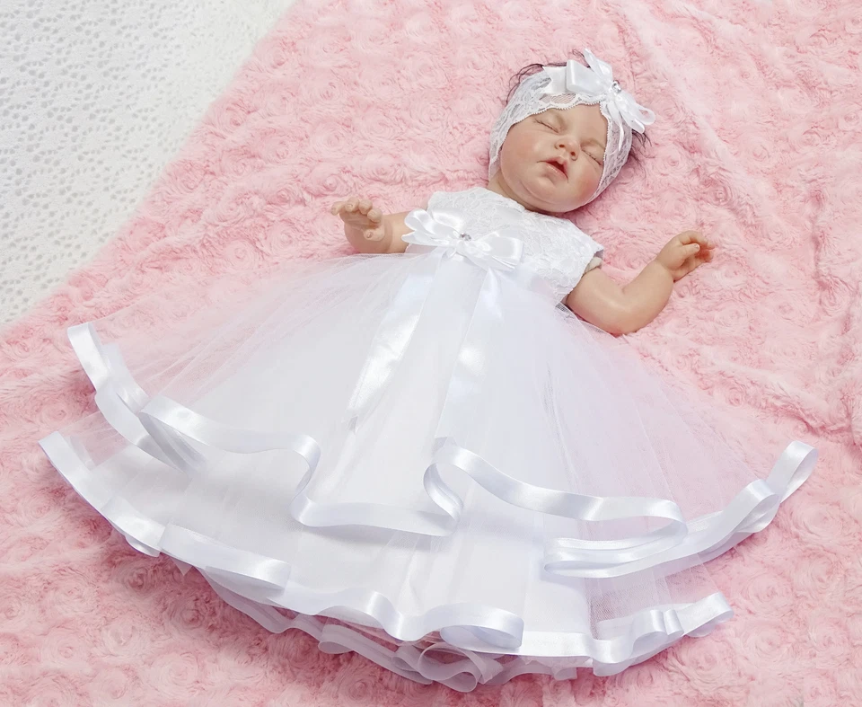 Taufkleid+Bolero+Stirnband, Babykleid Spitze 56,62,68,74,80,86,92,98 ♥Anabell♥ - Bild 4 von 4