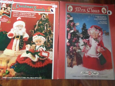 2 FIBRE CRAFT CROCHET CHRISTMAS LEAFLETS MRS. CLAUS CHRISTMAS SCENTS PATTERNS