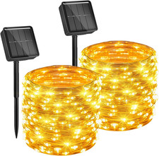 Solar String Lights, 2 Packs Total 66Ft 200 LED Fairy Lights with 8 Modes