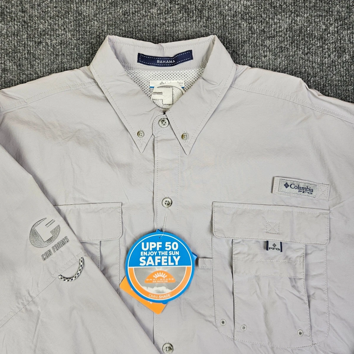 Chemise Columbia PFG Bahama II Homme, Pêche, XL, UPF, Légère, Bleue, Neuve