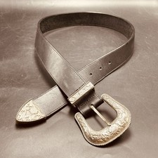 Black Leather Western Belt 32 Silver Tone Buckle Tip Women s 1.5 Cowgirl USA