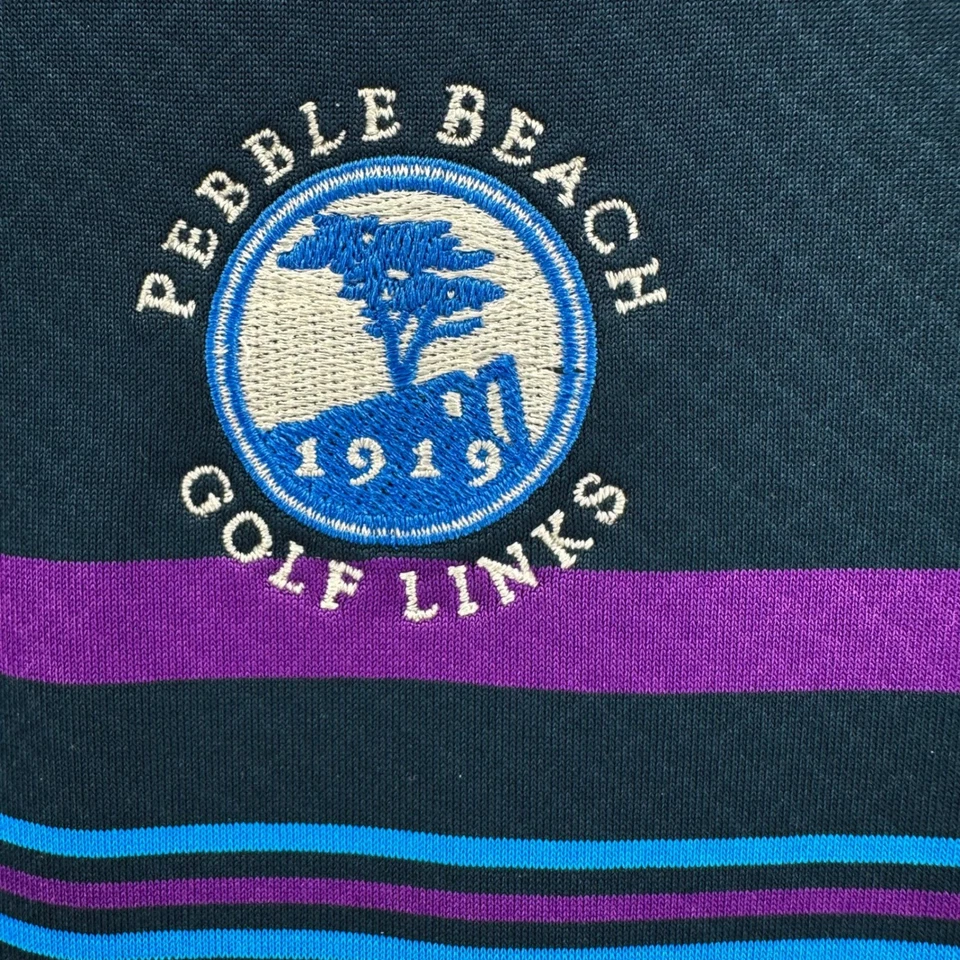 Camisa Polo Under Armour Para Hombres XL Azul Marino Púrpura Guijarro Playa Eslabones de Golf Logo Rayas Foto 4 de 4