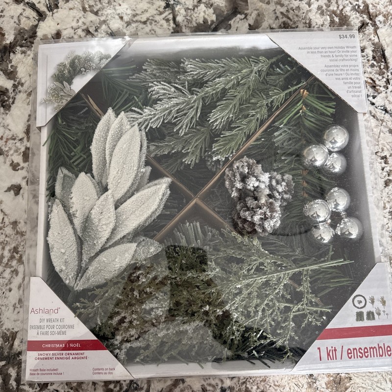 Ashland DIY Holiday Wreath Kit With Pinecones and Silver Ornaments