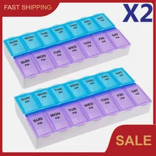 Weekly Pill Box Organizer Twice a Day 7 day AMPM Organizer Case Medicine 2 Pack 