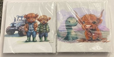 Zwei Highland Cow Motto Leinwände eine mit Traktor und Loch Ness Monster #C