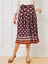 Talbots Skirt Size 8 Ditsy Medallion Flare Midi Pull On Elastic  Pleated