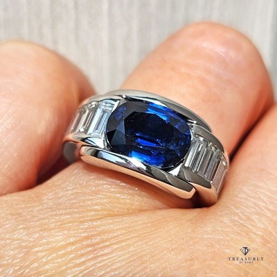 French MAUBOUSSIN  'ALESSANDRA' GIA 5.60ctw Blue Sapphire and Diamond 18k Ring