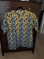 Dashiki Shirt Gold,Blue And Black, Made in Ghana Size medium