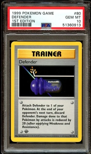 PSA 10 GEM MINT Defender 80/102 Base Set 1st Edition Pokemon Card CS1-913
