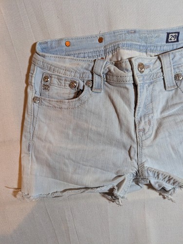 Miss Me Shorts Women's 29 Cut Off Raw Hem Embroidered Pockets Denim Blue - Picture 4 of 10