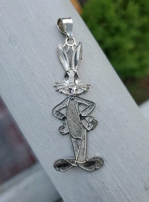 Vintage 90s Warner Bros Bugs Bunny Looney Tunes Sterling Silver 925Pendant Charm