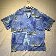 Vintage Jams World Aloha Shirt Fishing Catamaran Print Hawaiian Men  s XL Rayon