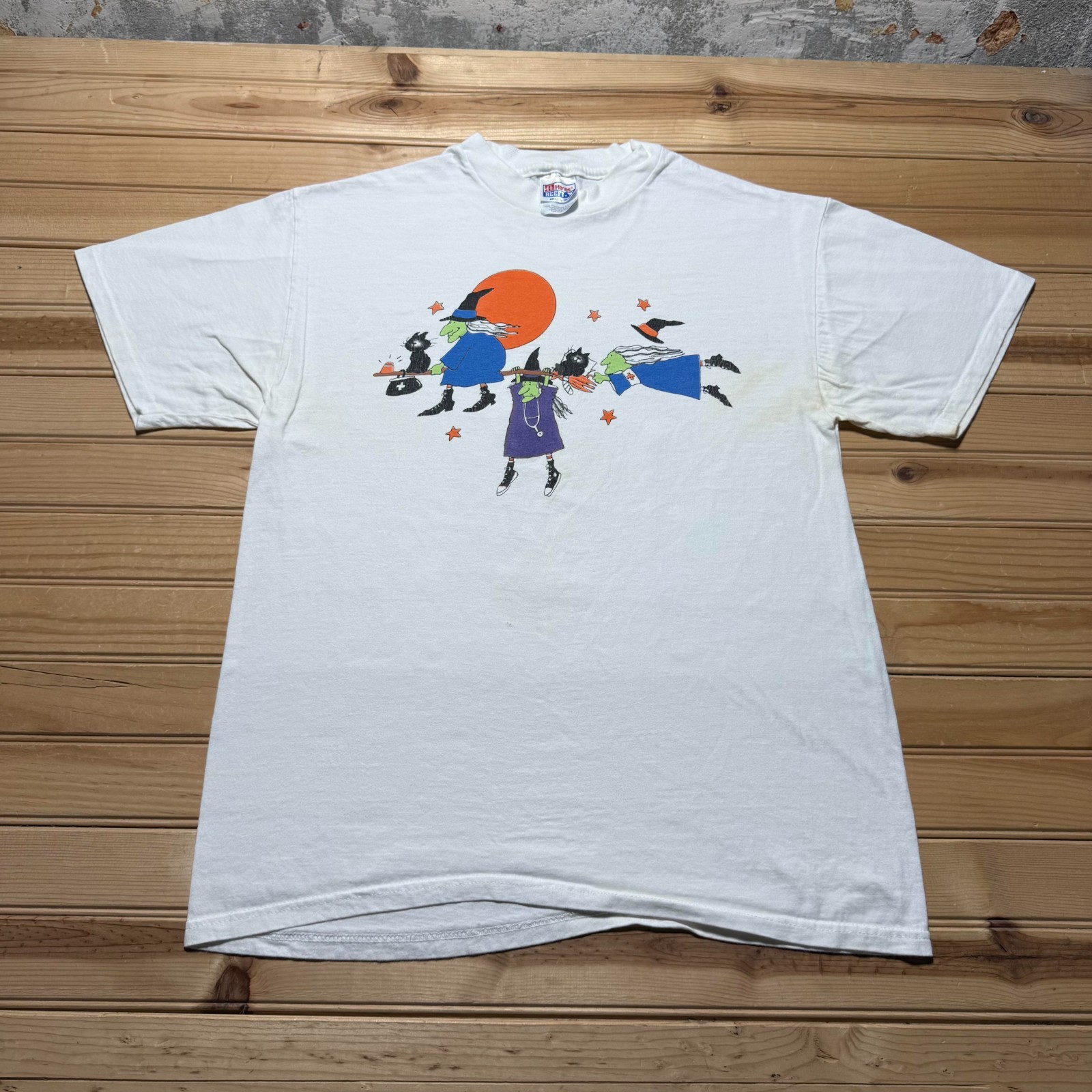 Vintage 90s Hanes Medical Nurse Witches Halloween Graphic T-Shirt USA - Large