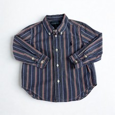 Ralph Lauren Button Down Shirt Kids 24M Navy Blue Striped Preppy Long Sleeve