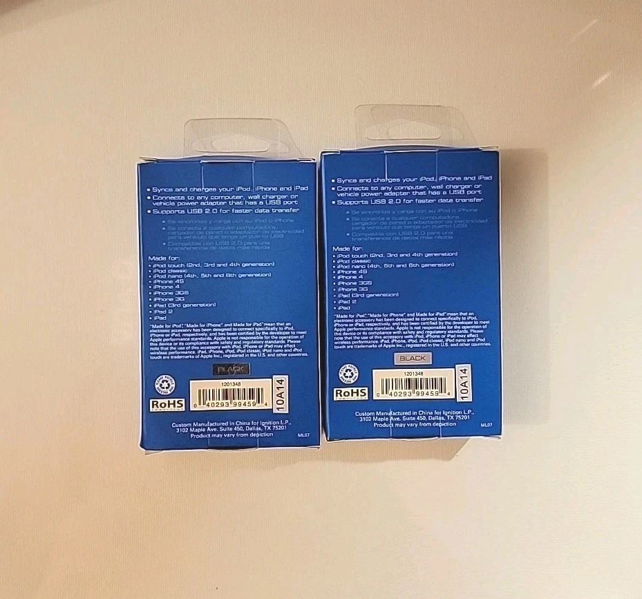 2 cables de sincronización/carga AUVIO para iPod, iPhone y iPad 3,8 pies Foto 3 de 3