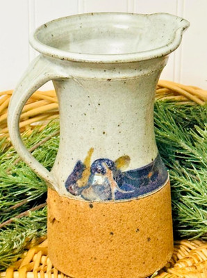 Blue and Grey Studio Art Pottery Speckled Glaze Pitcher Jug Handle 9 