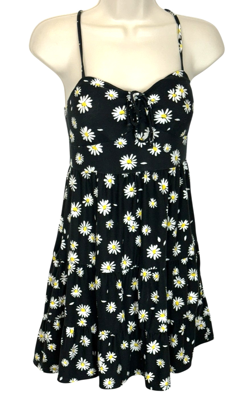 NOBO micro mini dress sz 3/5 dark daisy print stretch Y2K 90's babydoll fairy.