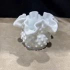 Vintage Fenton Hobnail Milk Glass Ruffled Edge Miniature Vase