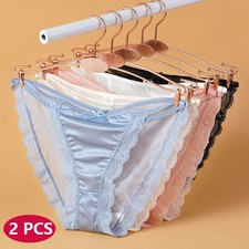 Satin Briefs Women's High Rise Lace Trim Soft Comfortable Everyday 2 Pcs