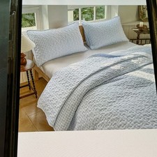 Light Blue Gingham king summer bedspread quilt set
