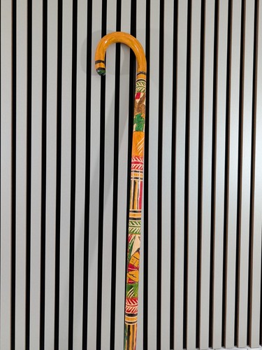 VINTAGE MEXICAN HAND-CARVED HAND-PAINTED CANE Wooden Walking Stick, Mexico