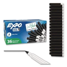 Expo Low-Odor Dry Erase Marker Office Pack, Extra-Fine Bullet Tip, Black, 36/PK