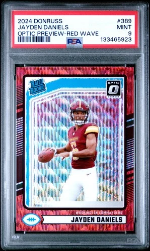 2024 PANINI DONRUSS OPTIC PREV-RED WAVE #389 JAYDEN DANIELS ROOKIE RC PSA 9
