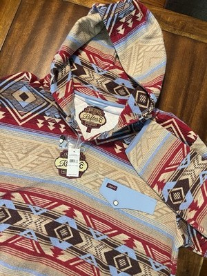 NWT Rafter C Red Dirt Collection Aztec 1/4 Button Pullover Hoodie Large Beige