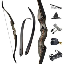 60" Takedown Recurve Bow Set Traditional Wooden Bow with Laminated Limbs Righ...