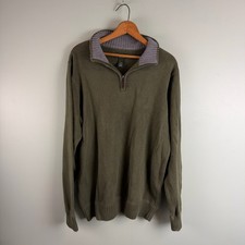 Eddie Bauer Men  s TL/GG Tall Large Quarter Zip Sweater Olive 100 Cotton Knit