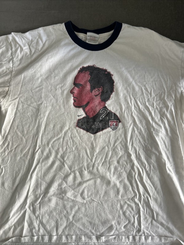 Landon Donovan Face USA Soccer World Cup Nike Team #21 Ringer T Shirt Sz XL Worn
