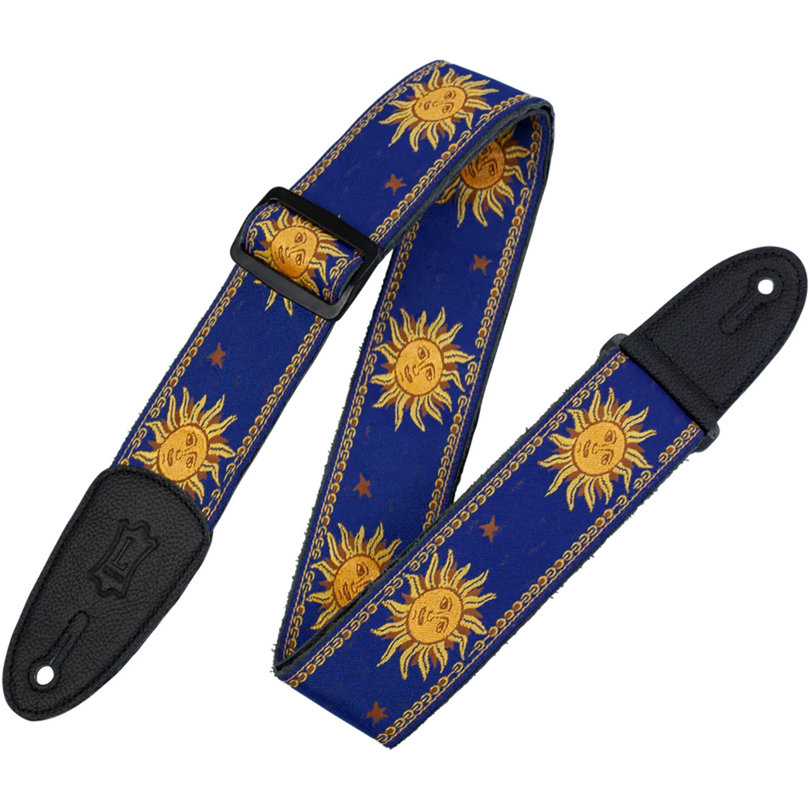 Levys Sun Design Jacquard Weave Guitar Strap With Garment Leather Backing Blue 6390₽