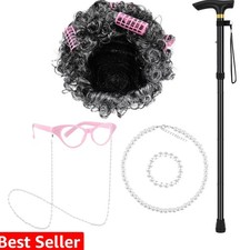 Old Lady Costume for Girls,100 Days of School Old Lady Wig Set Include Wig,Gl...
