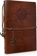 PU Leather Journal Notebook, Refillable Vintage Journal Travel Diary with Kraft