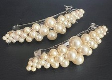 Vintage Pair 2pc Ivory Plastic Pearl Cluster Hair Barrettes 2.5"